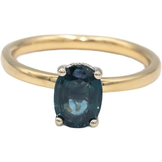 Oval Sapphire Round Diamond 14k Yellow Gold Hidden Halo Ring 1.51CT Size 6.5