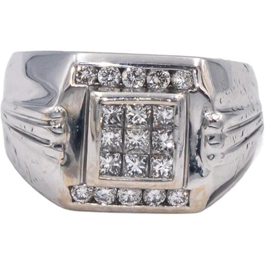 MAYOR'S 18k White Gold VS Princess & Round Diamond Men's Ring 1.0CT Size 8.5
