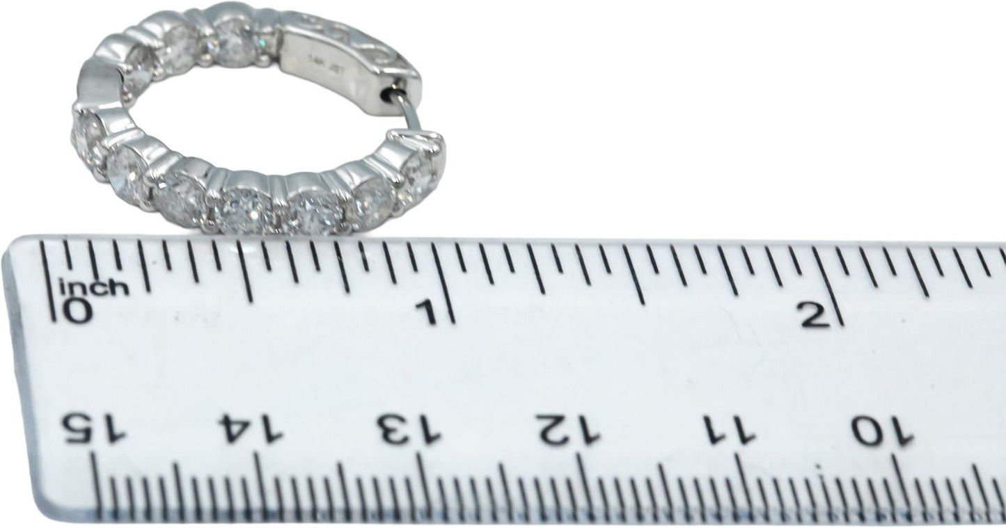 14k White Gold Round Diamond Inside Out Circle Hoop Earrings 5.0CT