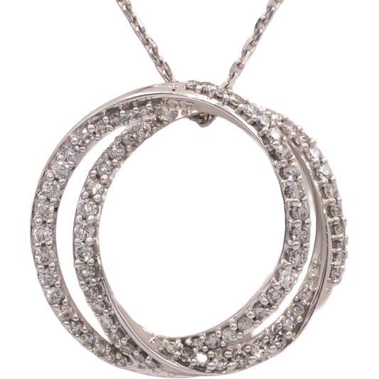 VERA WANG LOVE 10k White Gold Round Diamond Double Circle Pendant Necklace .50CT