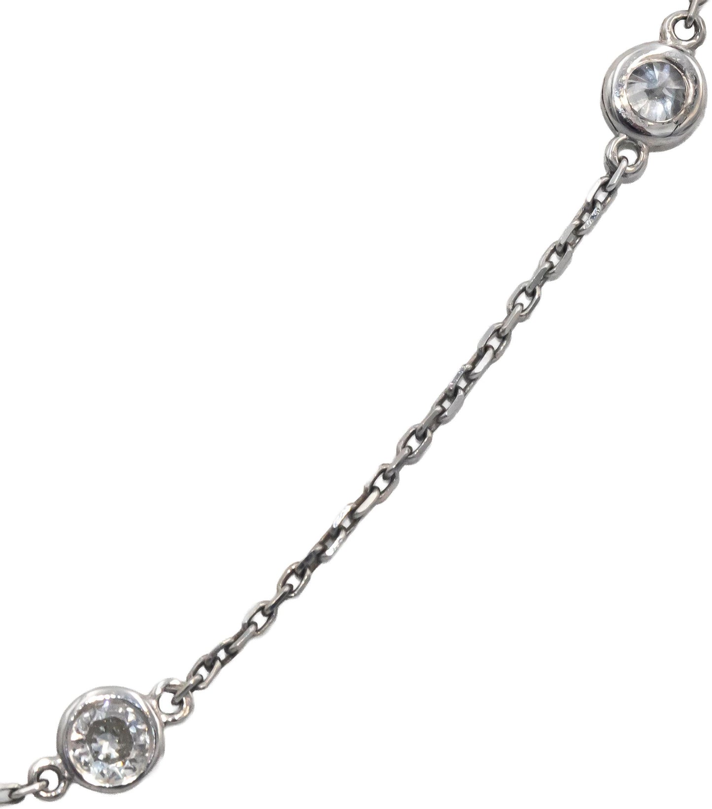 14k White Gold Round Bezel Set Diamond By The Yard Chain Necklace 1.84CT