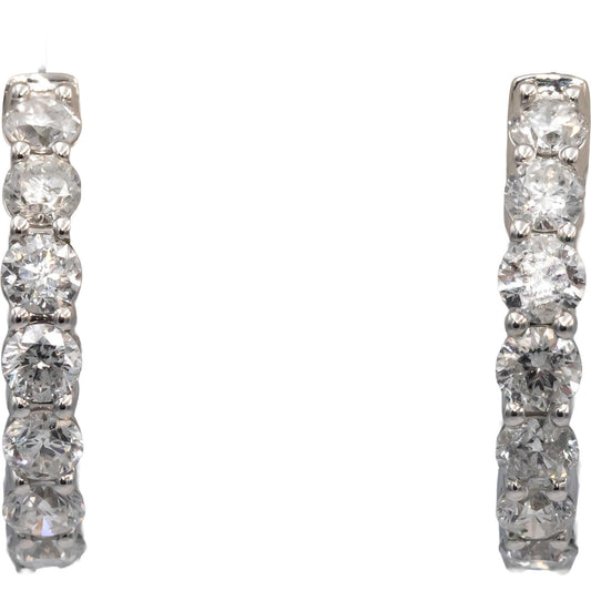Round Diamond 14k White Gold Inside Out Circle Hoop Earrings 5.0CT