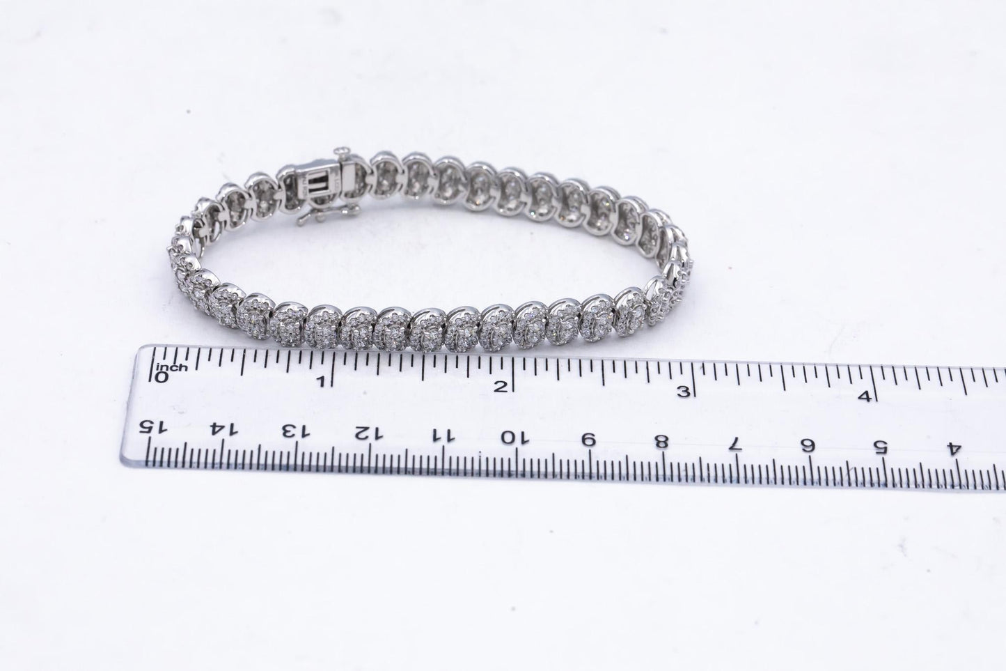 14k White Gold Lab-Grown VS Round Diamond Fancy Pave Cluster Bracelet 5.0CT