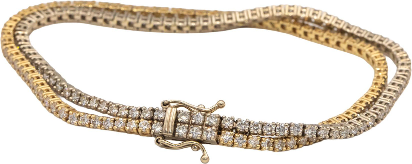 14k Yellow & White Gold VS Round Diamond Double Row Tennis Bracelet 4.65CT