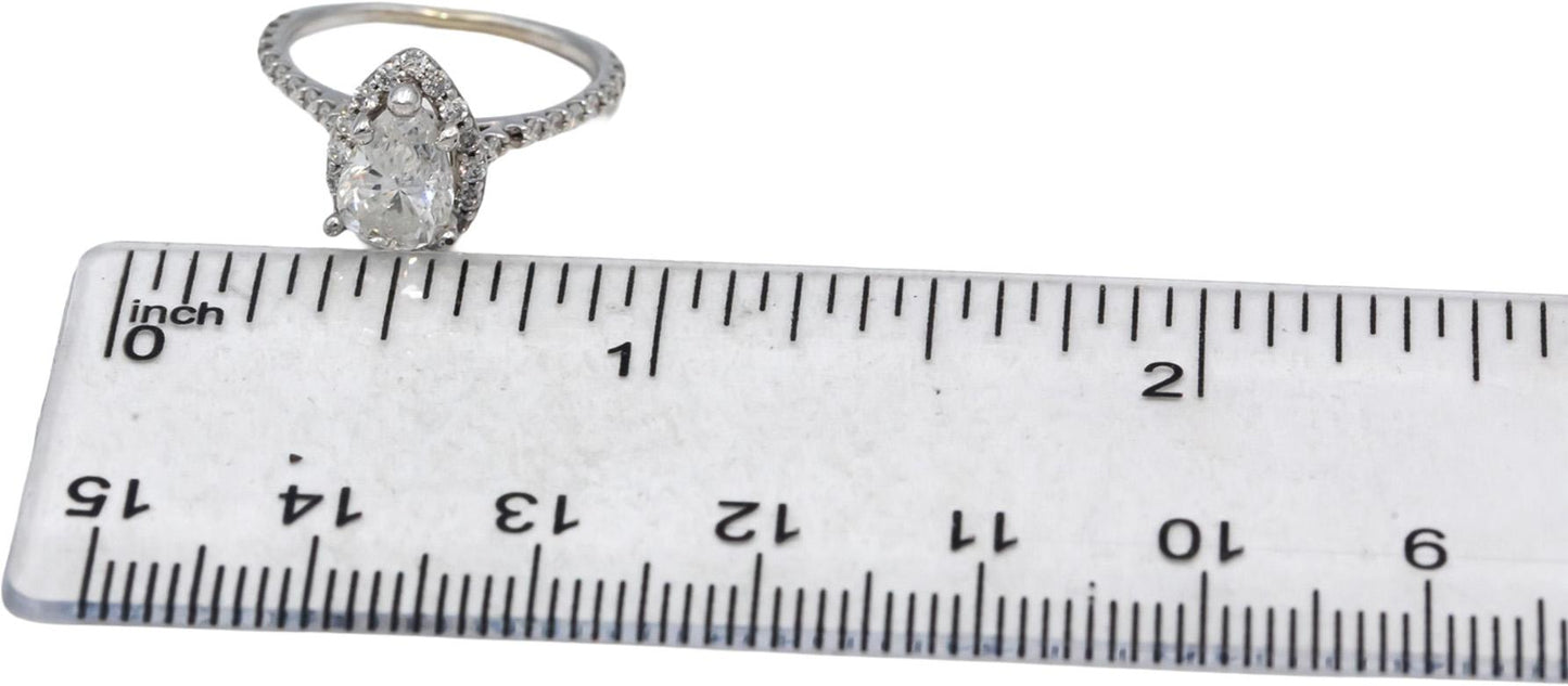14k White Gold Pear & Round Diamond Engagement Ring 1.17CT w/ 1.02CT Center