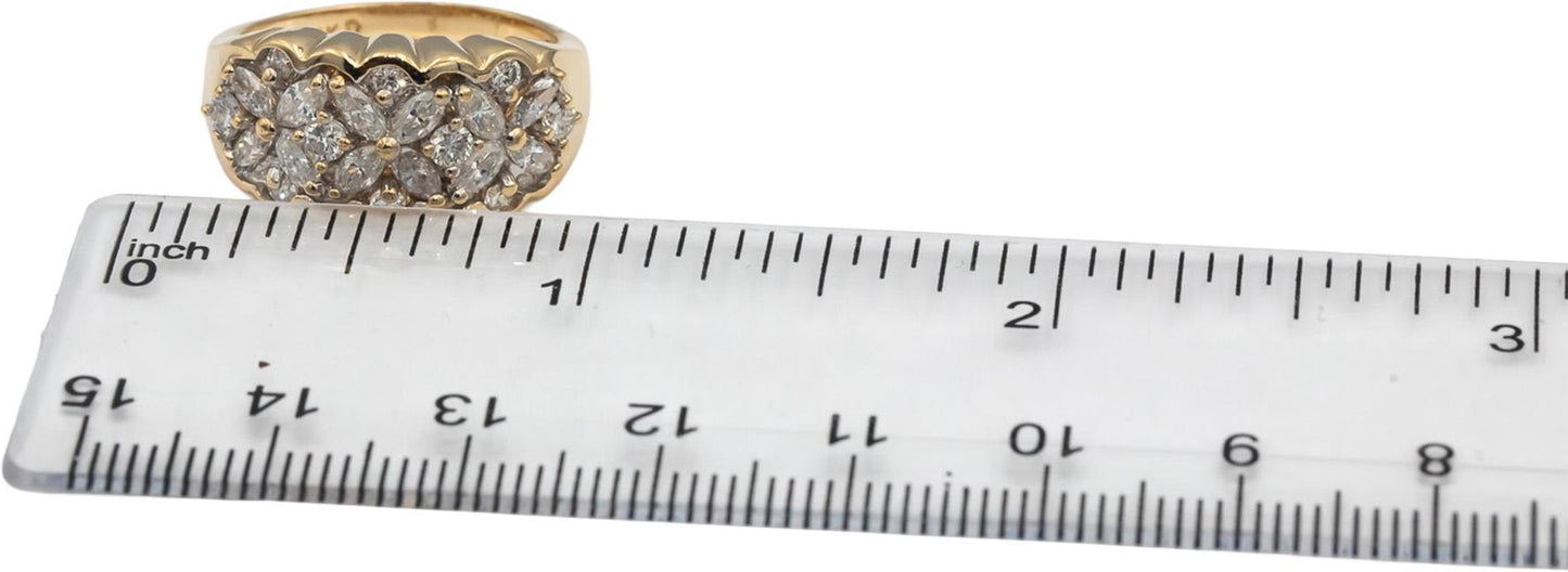 14k Yellow Gold VS Round Marquise Diamond Cluster Cocktail Ring 1.40CT Size 7.25
