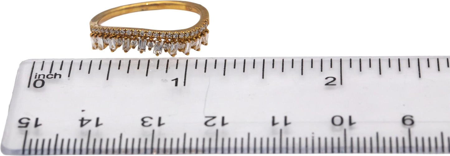 18k Yellow Gold VS Round & Baguette Cut Diamond Wavy Band Ring 0.35CT Size 7.25