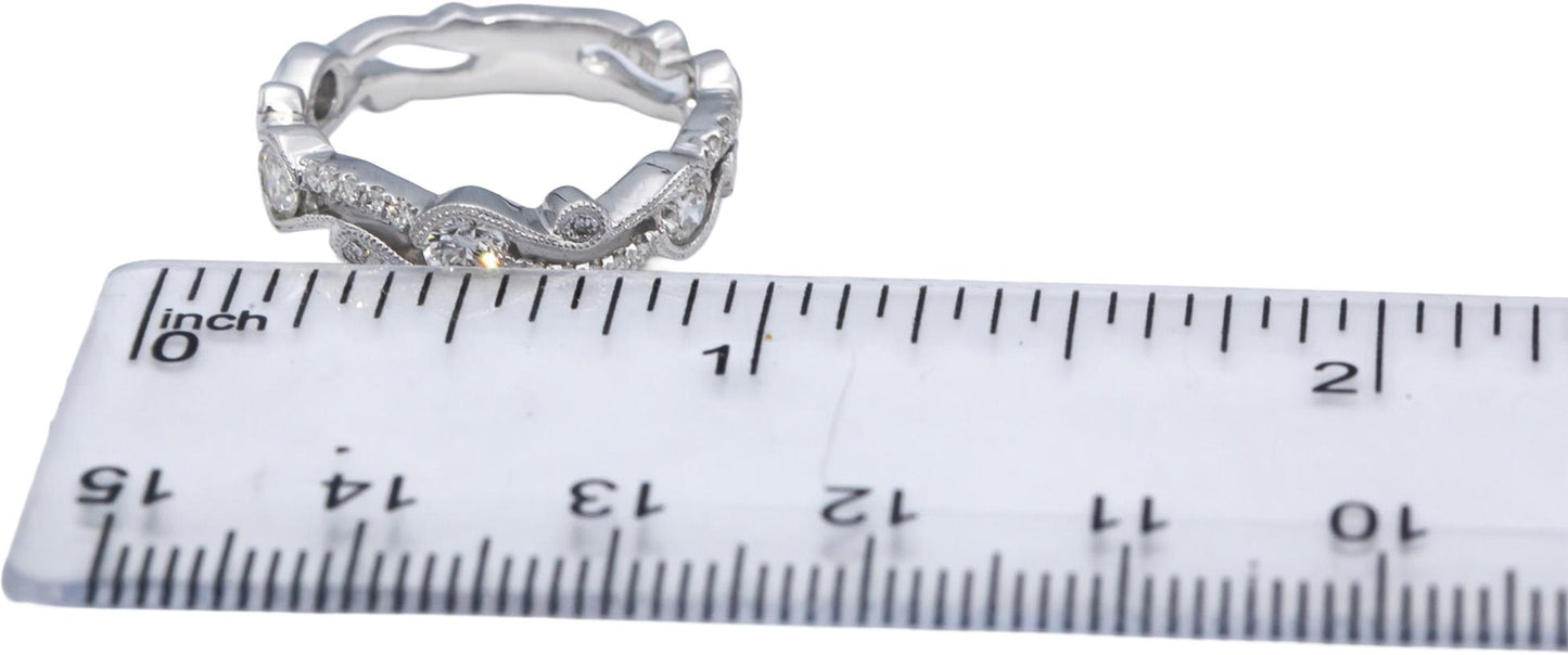 18k White Gold Round Diamond Milgrain Scroll Band Ring 0.60CT Size 6.5
