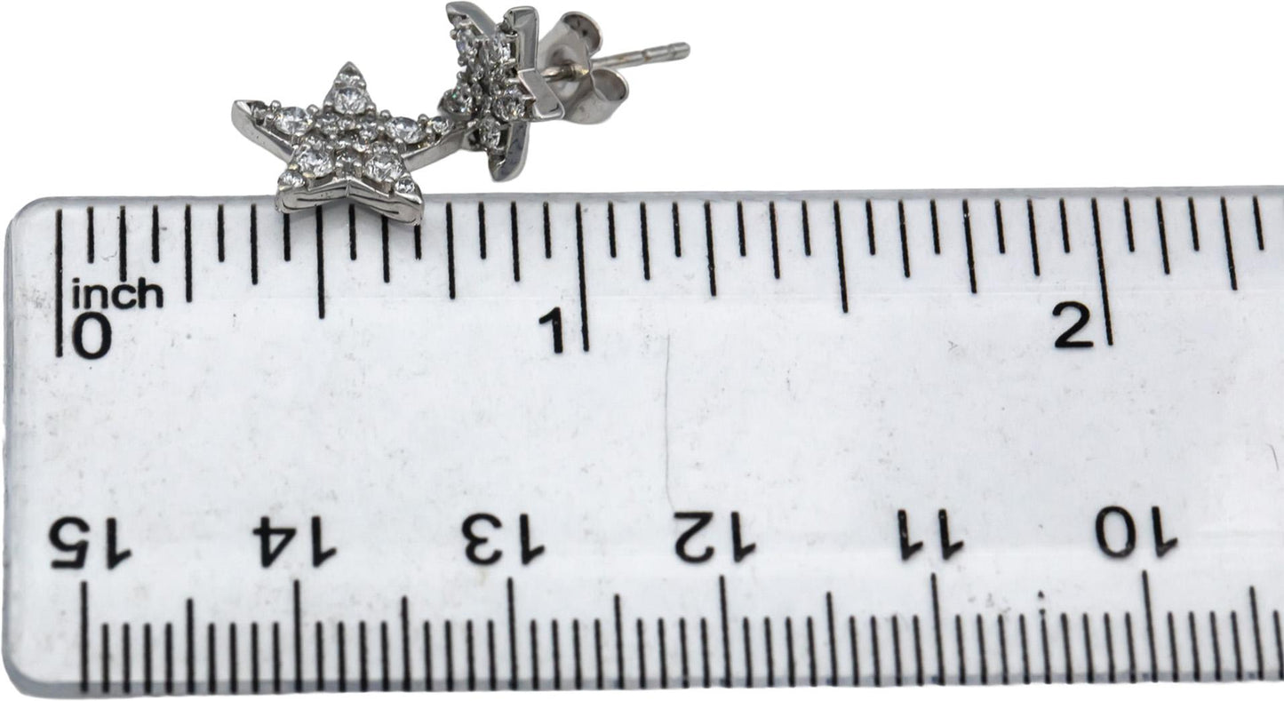 10k White Gold Round Diamond Cluster Drop Dangle Star Earrings 1.0CT