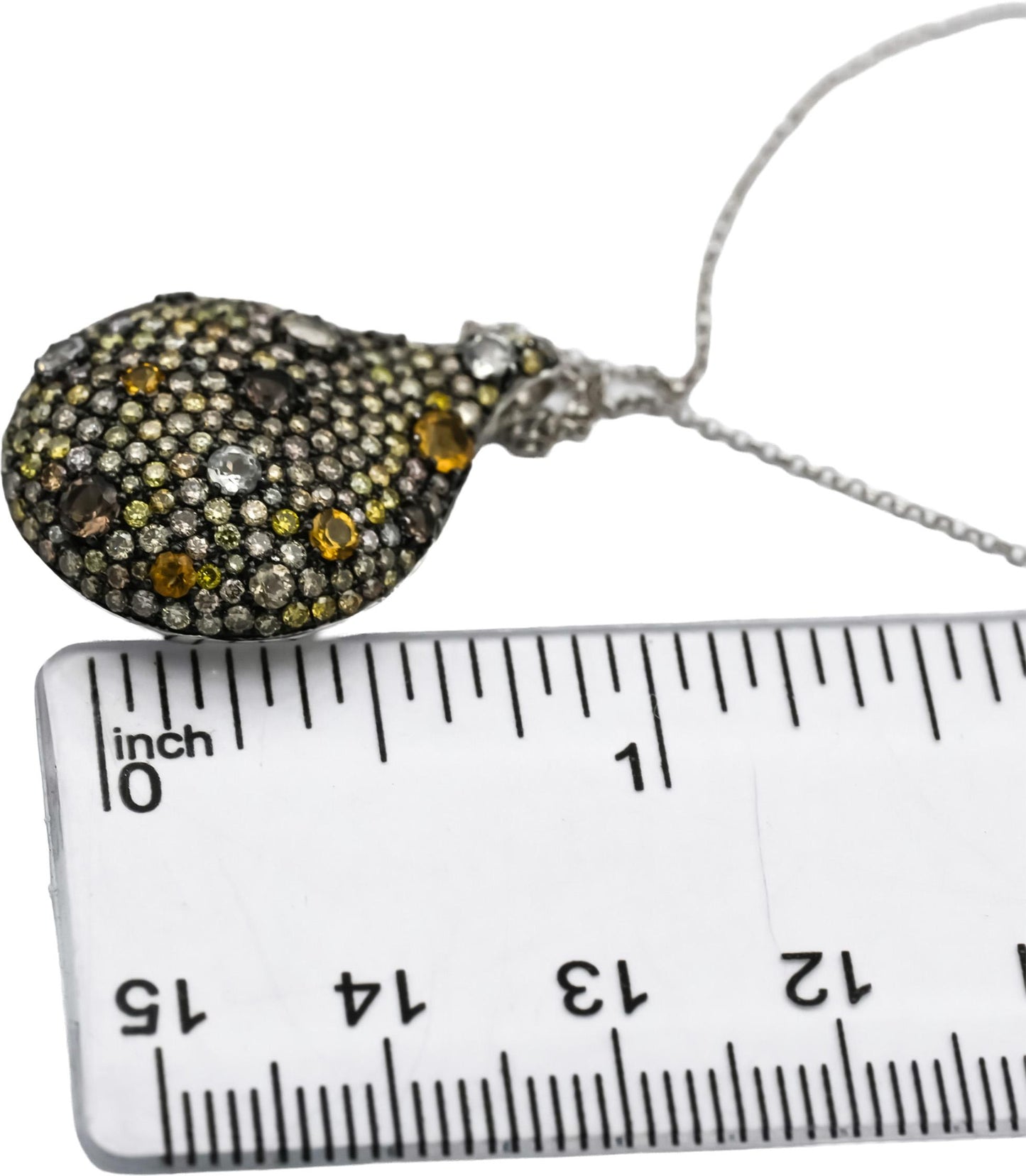 14k White Gold Round Multi-Color Diamond and Sapphire Pendant Necklace 1.90CTW