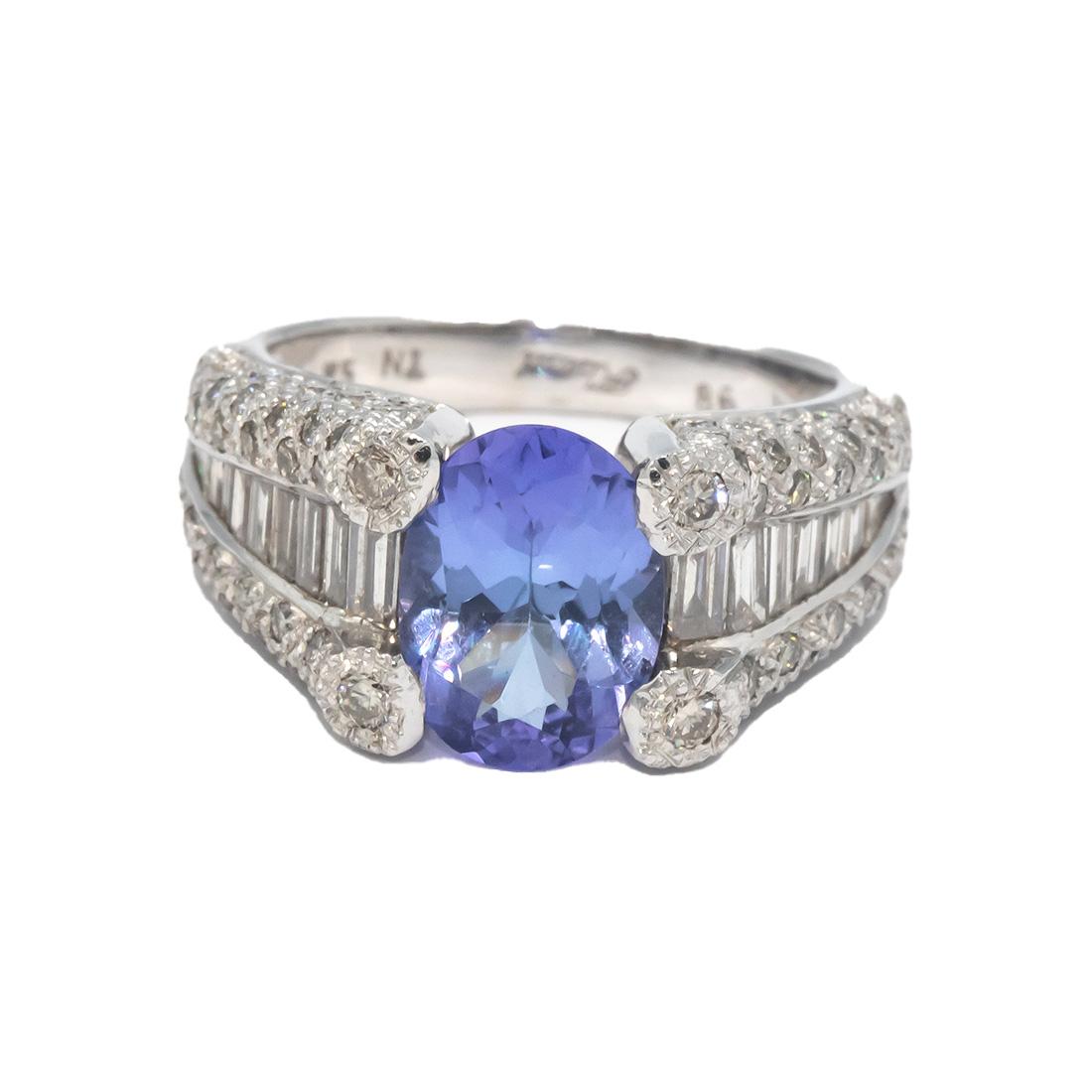 KALATI 18k White Gold 3.25CT Diamond and Tanzanite Cocktail Ring Size 6