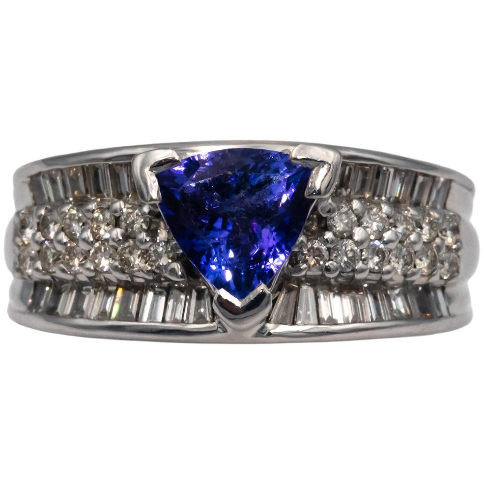 Designer 18k White Gold Diamond and Tanzanite Ring 2.07CT Size 7.25