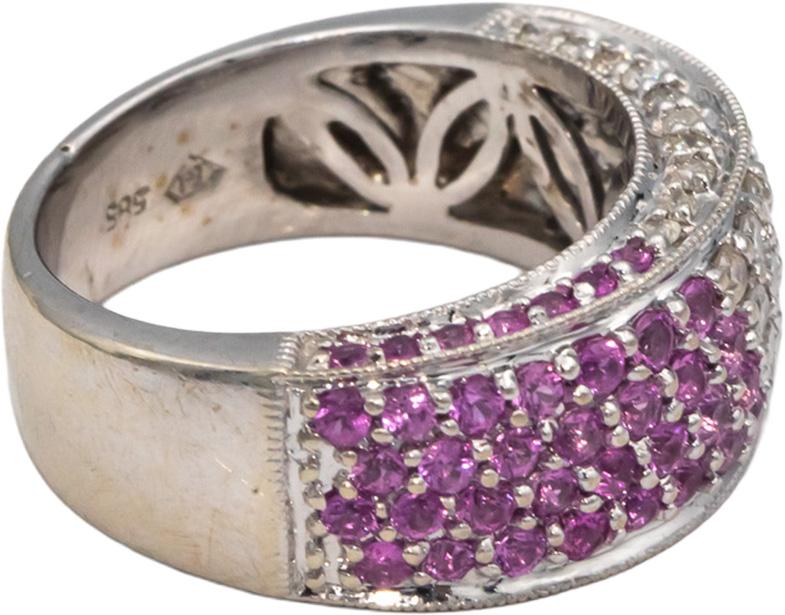 14k White Gold 1.15CT Diamond and Pink Sapphire Pave Band Ring Size 6.5