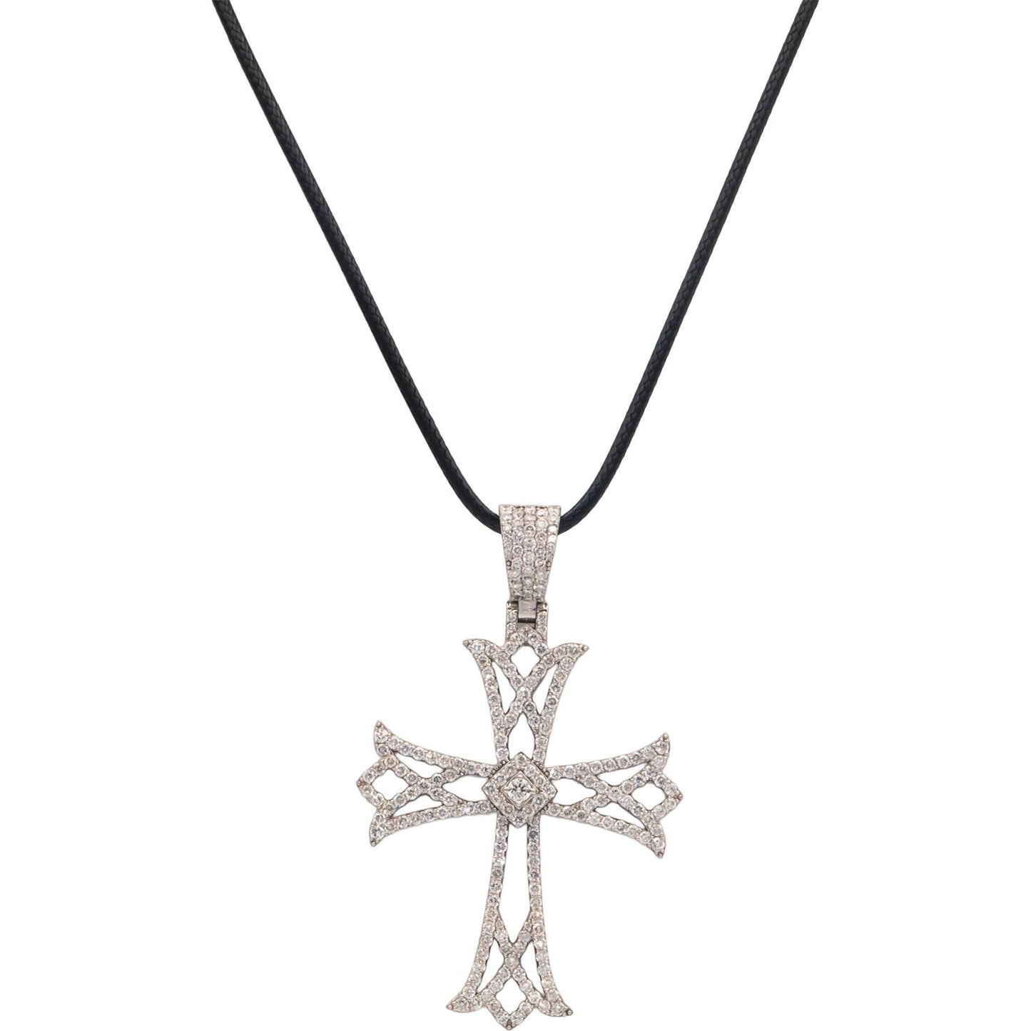 Diamond 14k White Gold Jumbo Cross Crucifix Pendant Necklace 3.71CT