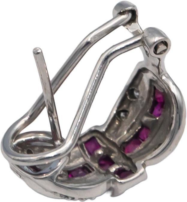 14k White Gold Diamond and Ruby Curved Earrings 1.05CT