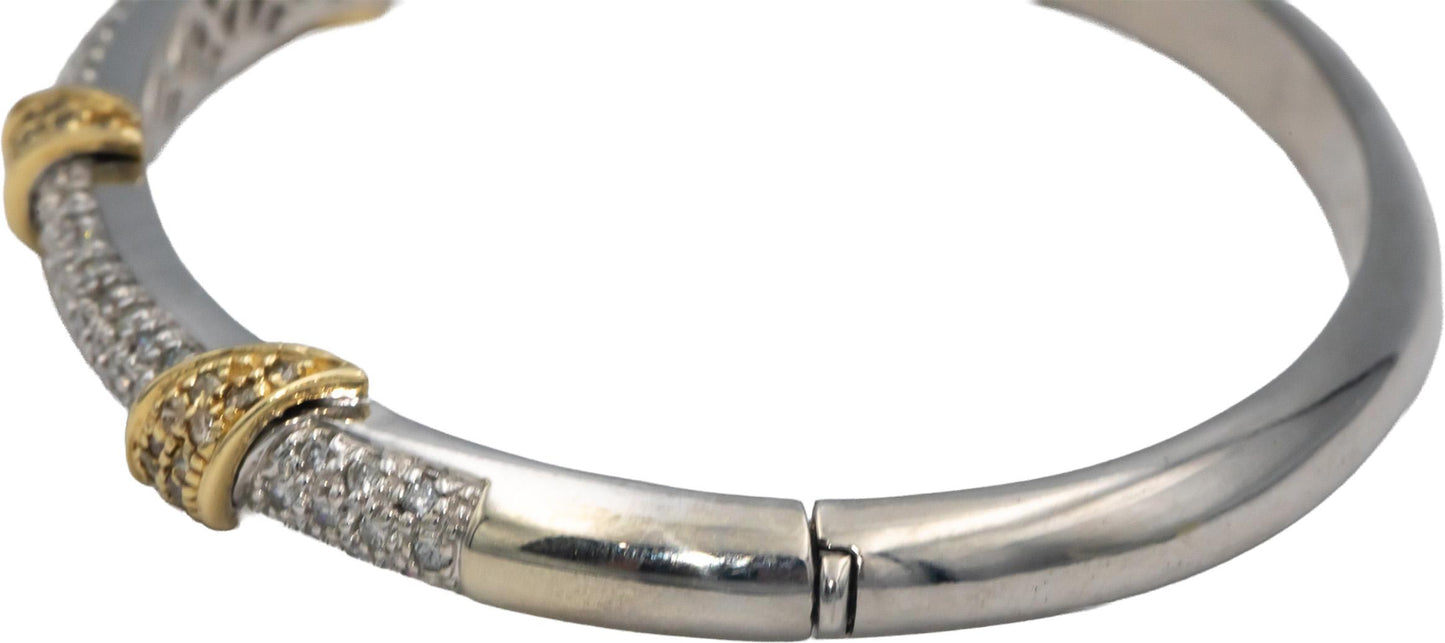 GAL Certified 14k White Yellow Gold White Yellow Diamond Bangle Bracelet 2.35CT