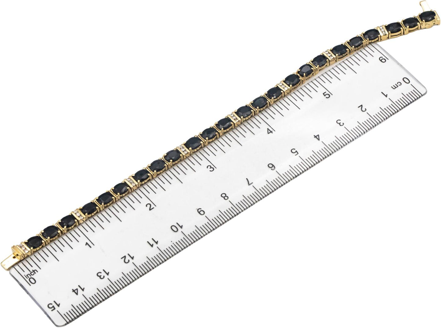 14k Yellow Gold Round Diamond and Oval Sapphire Line Bracelet 17.33CT
