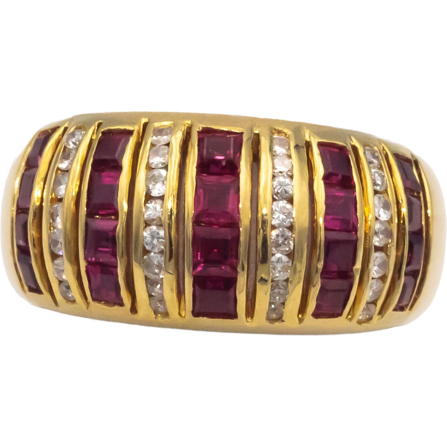 18k Yellow Gold 0.80CT Diamond and Ruby Dome Wide Band Ring Size 7.25