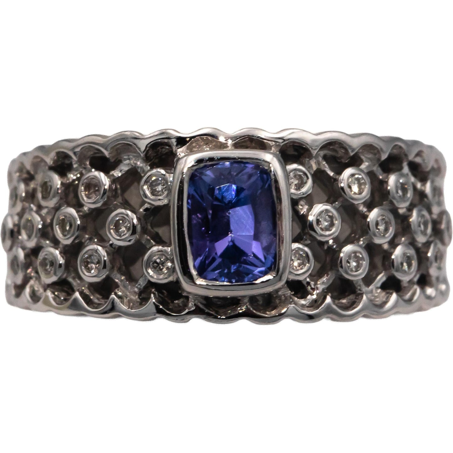 KALATI 14k White Gold 0.92CT Diamond and Tanzanite Ring Size 7.25