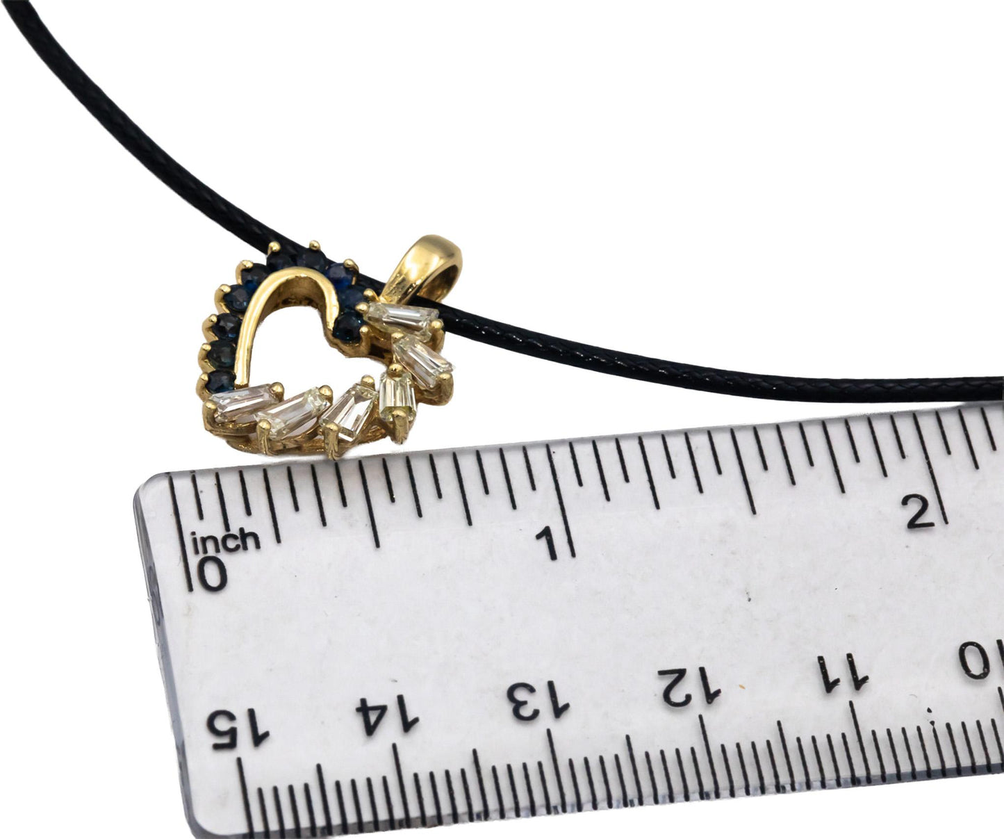 14k Yellow Gold Diamond and Sapphire Heart Pendant Necklace 1.10CT