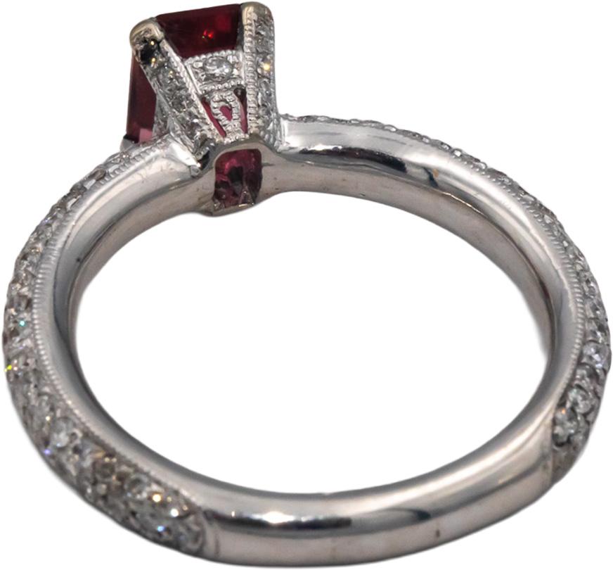 18k White Gold 1.63CT Diamond and Pink Tourmaline Ring Size 7.5