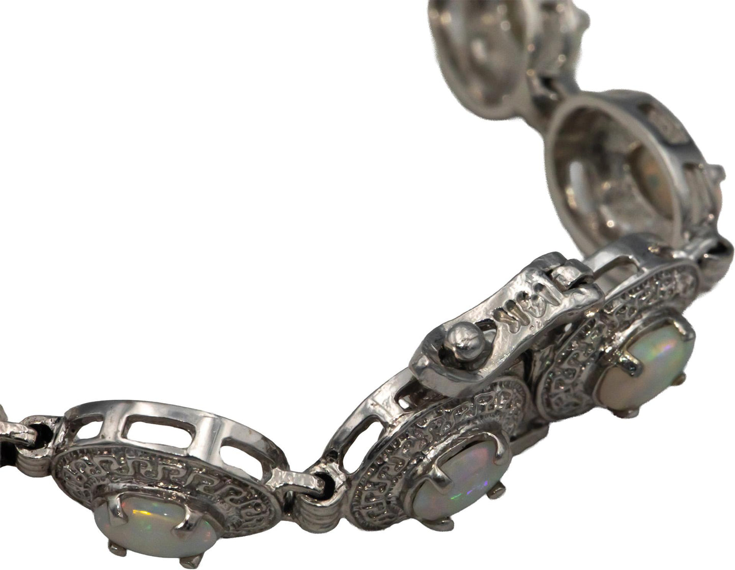 14k White Gold 3.0CT Oval Cabochon Cut Opal Chain Bracelet