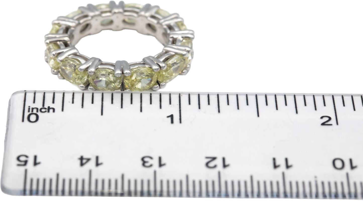 18k White Gold Oval Cut Light Yellow Diamond Eternity Ring 6.04CT Size 6