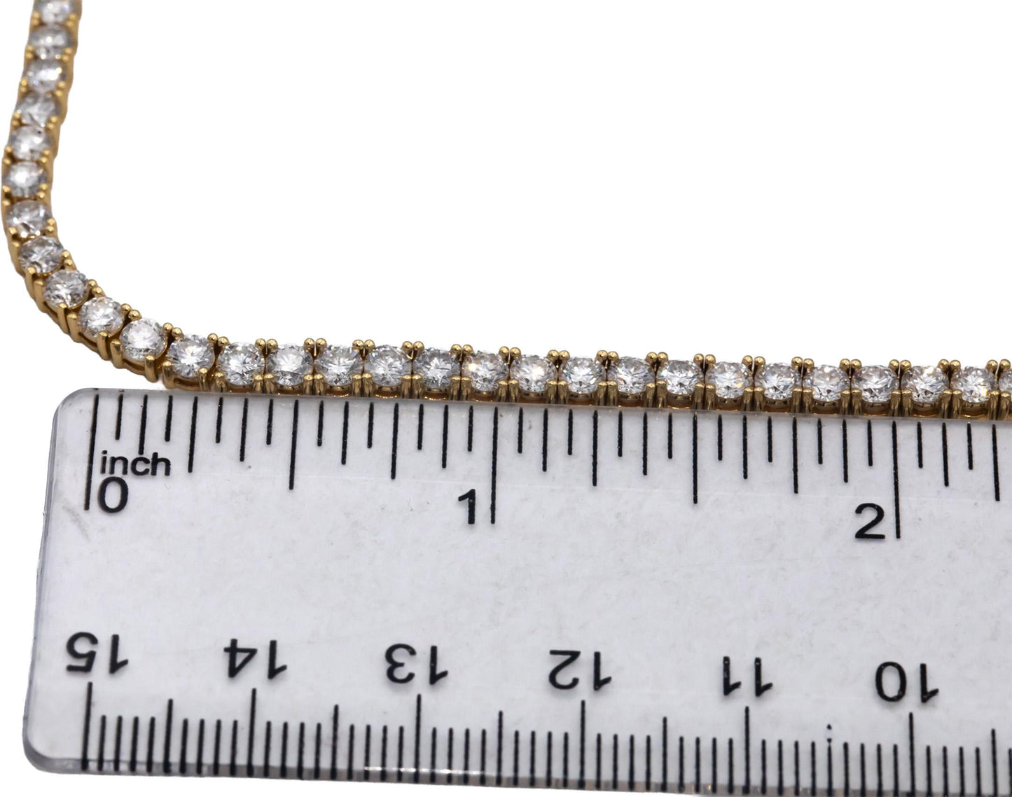 14k Yellow Gold Round Cut Diamond Tennis Necklace 16.5" Long 14.03CT