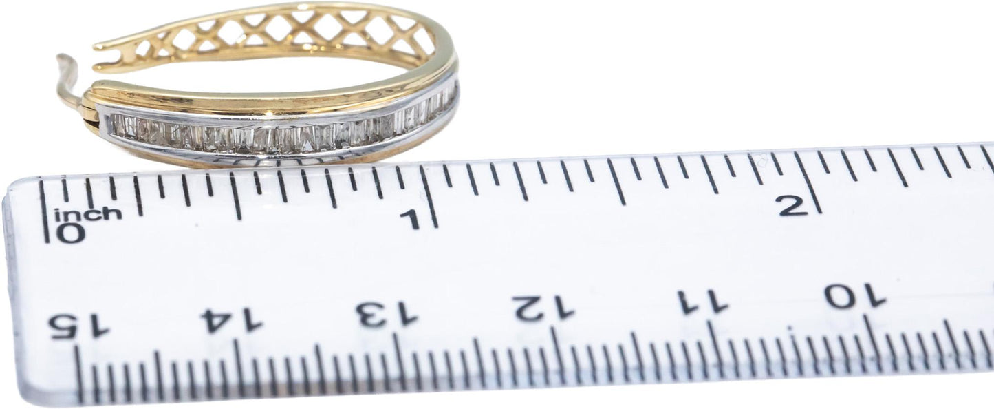 10k Yellow & White Gold Jewelry Baguette Cut Diamond Hoop Earrings 1.01CT