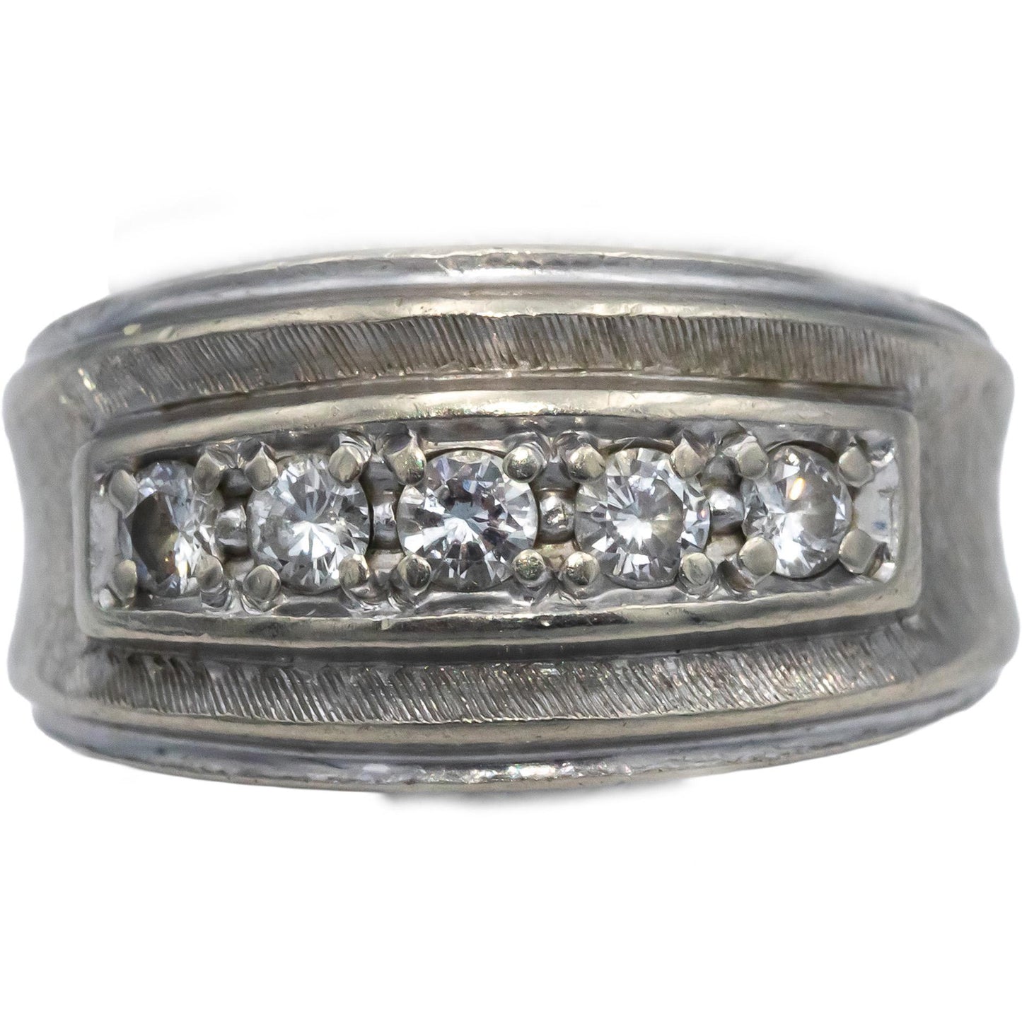 14k White Gold 0.25CT Round Cut Diamond Five Stone Band Ring Size 7