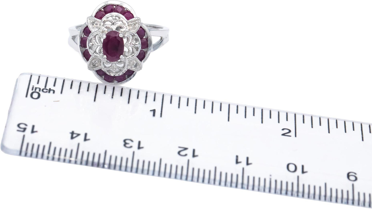 14k White Gold Jewelry Diamond and Ruby Cocktail Ring 0.53CT Size 7