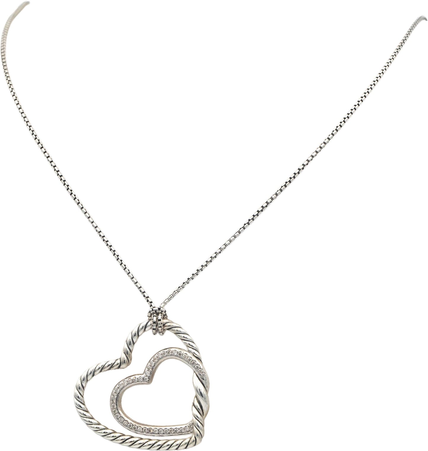 DAVID YURMAN Sterling Silver .35CT VS Diamond Continuance Heart Pendant Necklace
