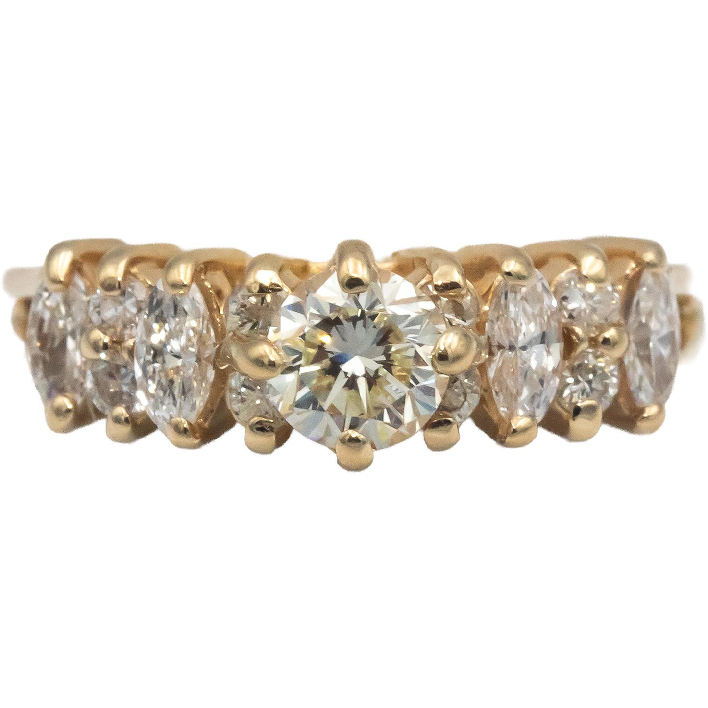 14k Gold 1.0CT VS Round and Marquise Diamond Ring w/ 0.45CT Center Size 5.25