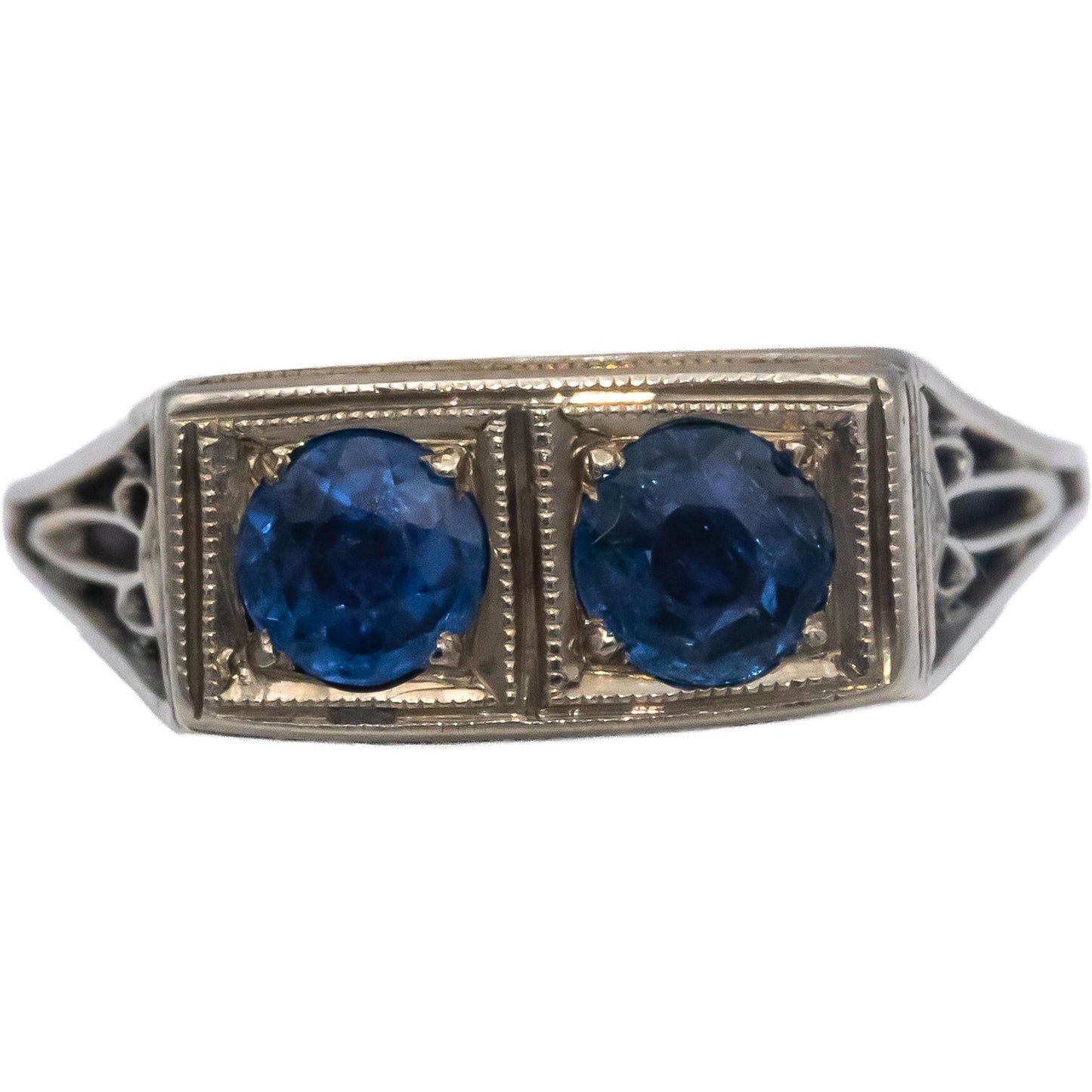 Vintage Antique 18k White Gold 0.55CT Blue Sapphire Filigree Ring Size 4