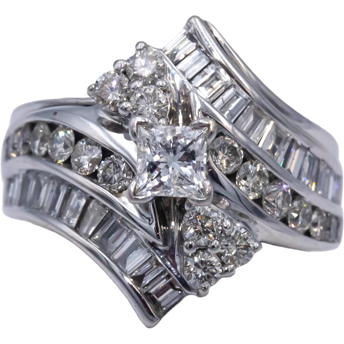 14k White Gold Diamond Engagement Ring 1.66CT w/ 0.40CT Center Size 6.25