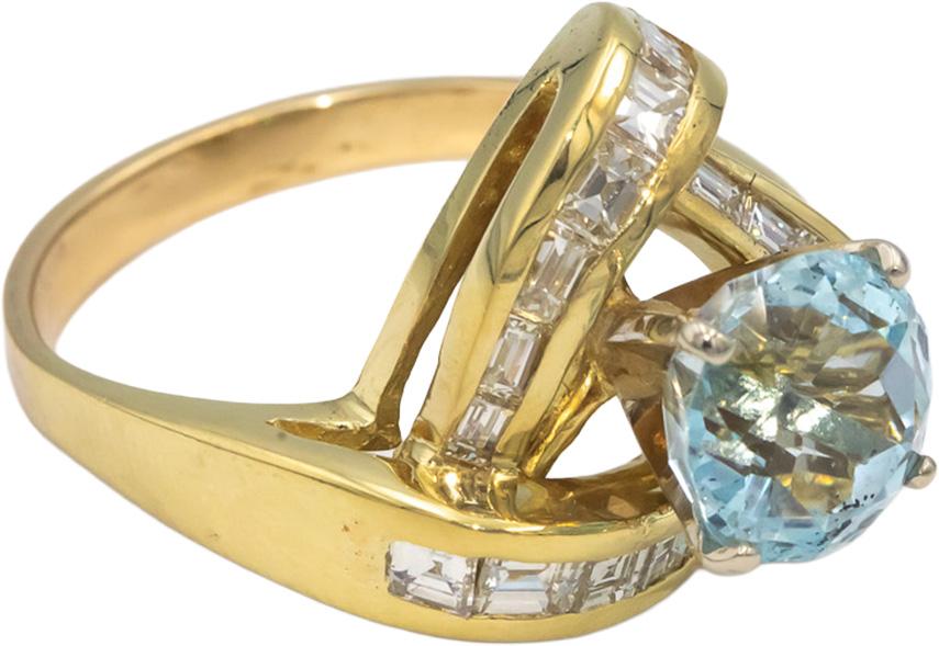Diamond & Aquamarine 18k Yellow Gold Cocktail Ring 4.35CT Size 10.75