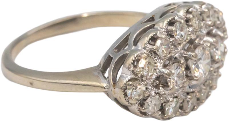 Antique Vintage 14k White Gold Diamond Cocktail Ring 1.0CT Size 7
