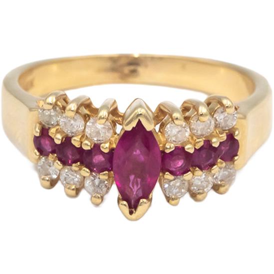BH EFFY 14k Yellow Gold Diamond & Ruby Cocktail Ring 0.70CT Size 7