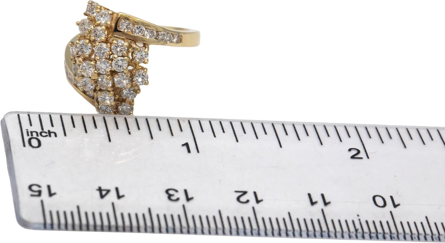 14k Yellow Gold Round Cut VS Diamond Cluster Cocktail Ring 1.39CT Size 6.75
