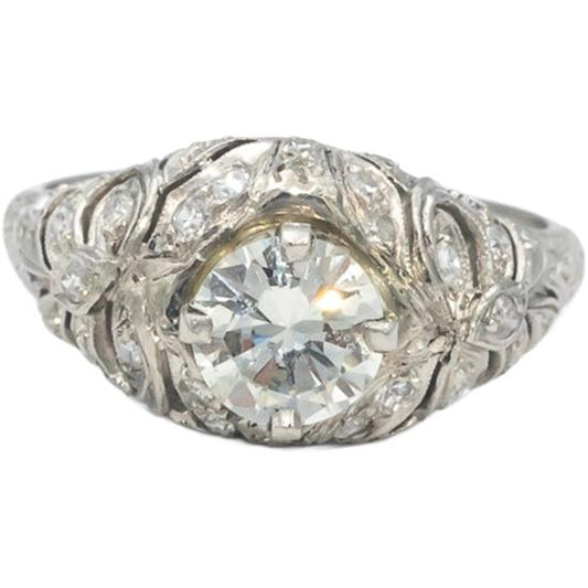 Antique Vintage Platinum Filigree Engagement Ring 1.36CT w/ 0.86CT Center Sz 6.5