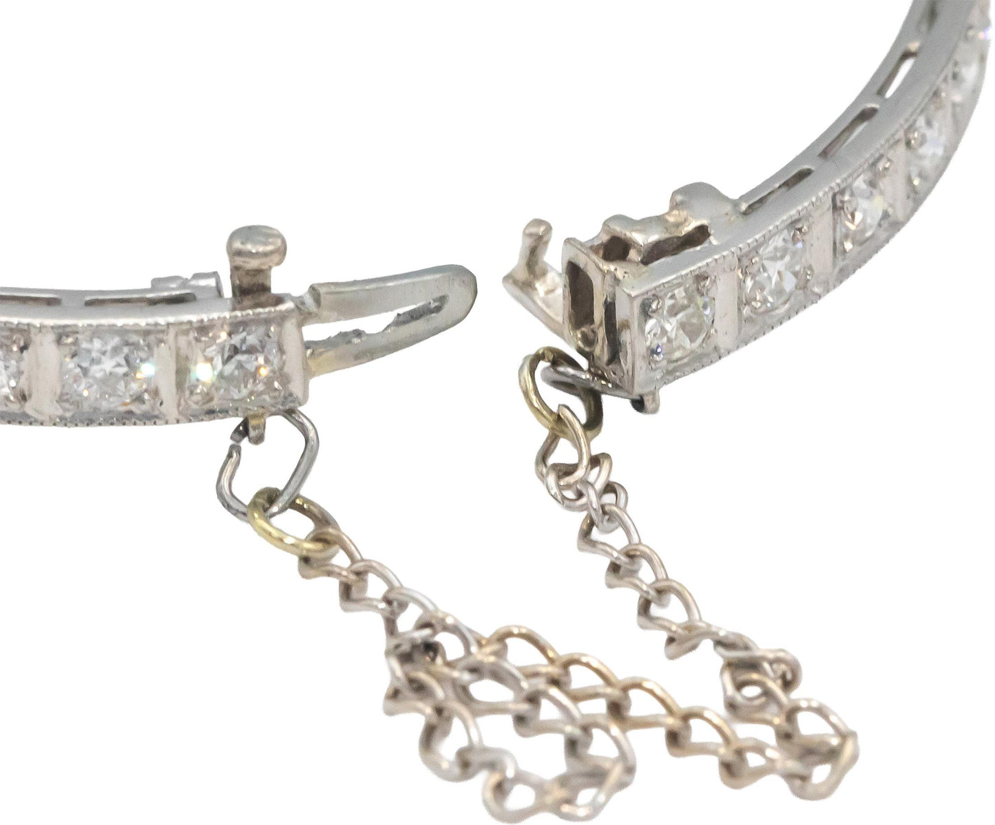 Antique Vintage Platinum & 14k Gold VS Diamond Filigree Bangle Bracelet 3.50CT