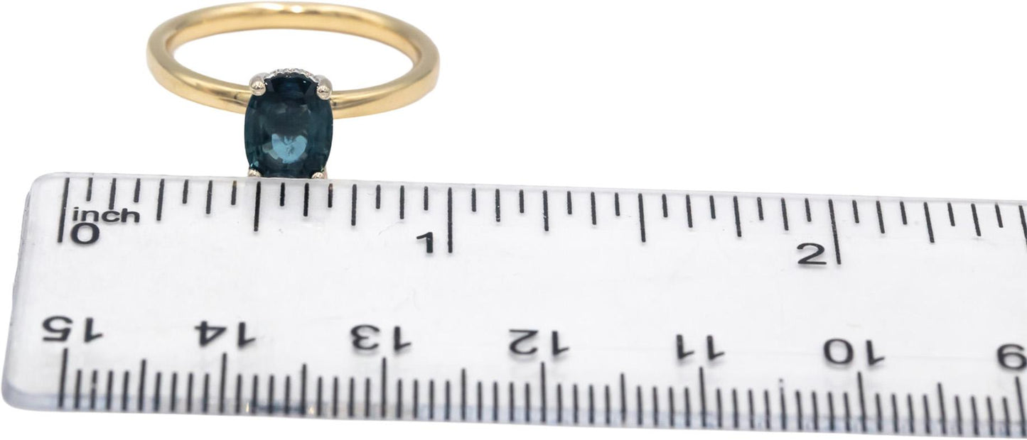 Oval Sapphire Round Diamond 14k Yellow Gold Hidden Halo Ring 1.51CT Size 6.5