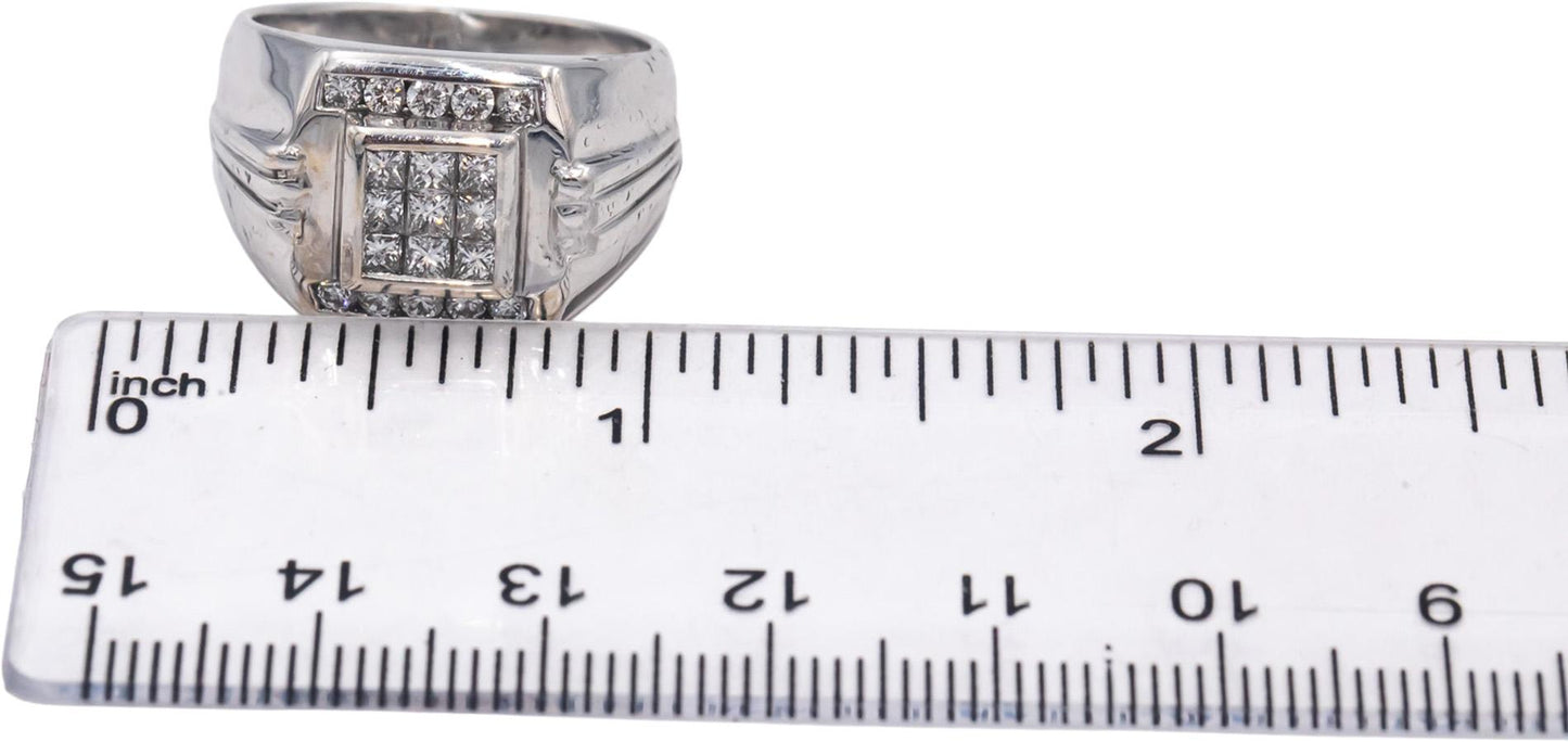 MAYOR'S 18k White Gold VS Princess & Round Diamond Men's Ring 1.0CT Size 8.5
