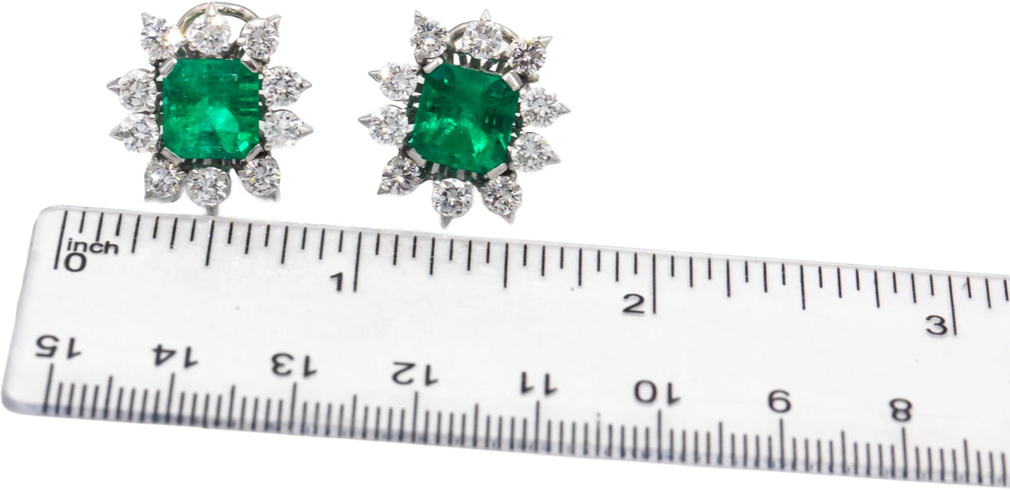 GIA Certified 14k White Gold Colombian Emerald and Round Diamond Earrings 8.05CT