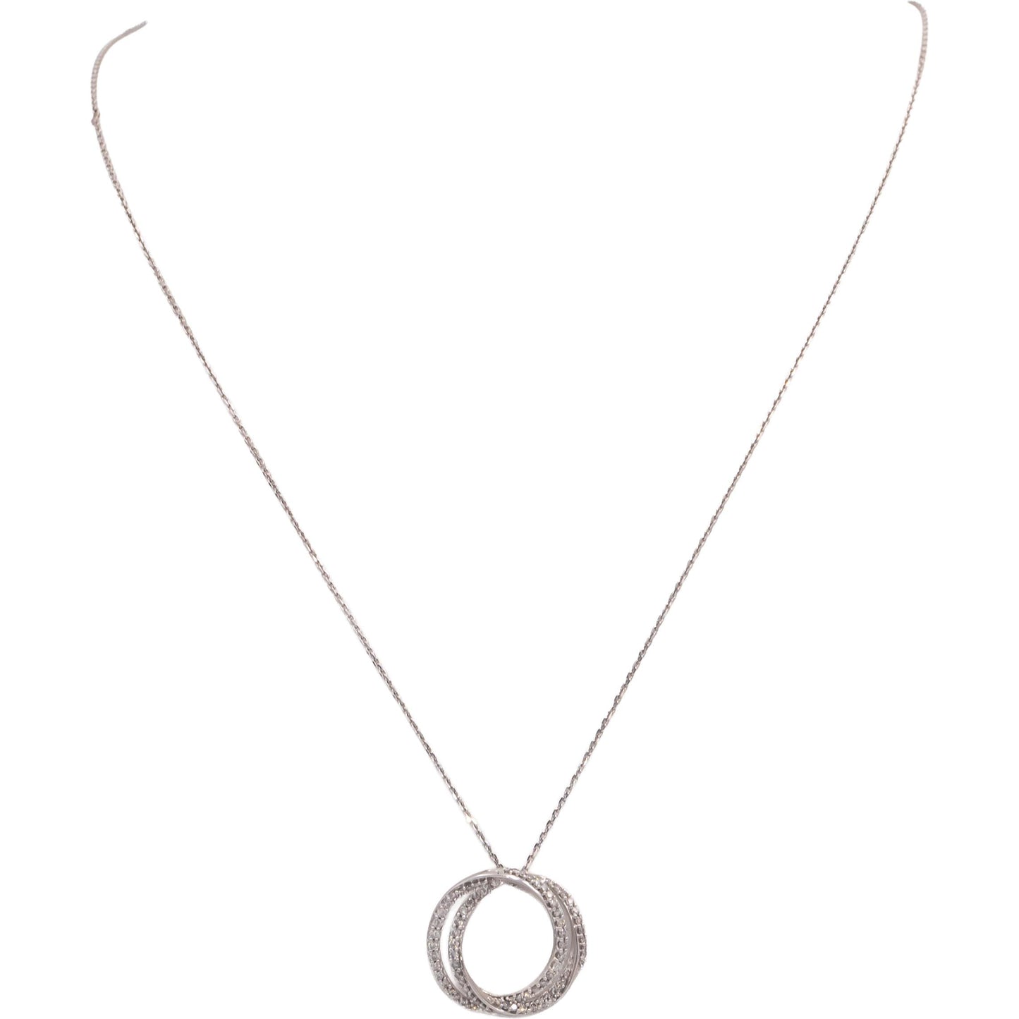 VERA WANG LOVE 10k White Gold Round Diamond Double Circle Pendant Necklace .50CT