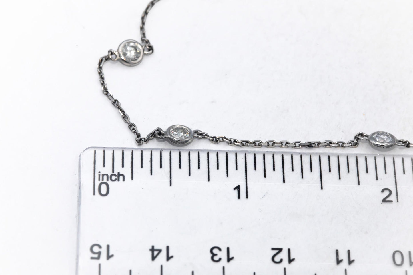 14k White Gold Round Bezel Set Diamond By The Yard Chain Necklace 1.84CT