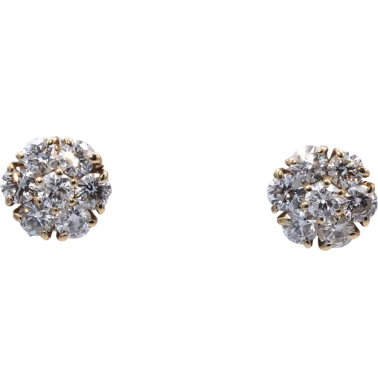 Round Diamond 14k Yellow Gold Flower Cluster Stud Screw Back Earrings 2.20CT
