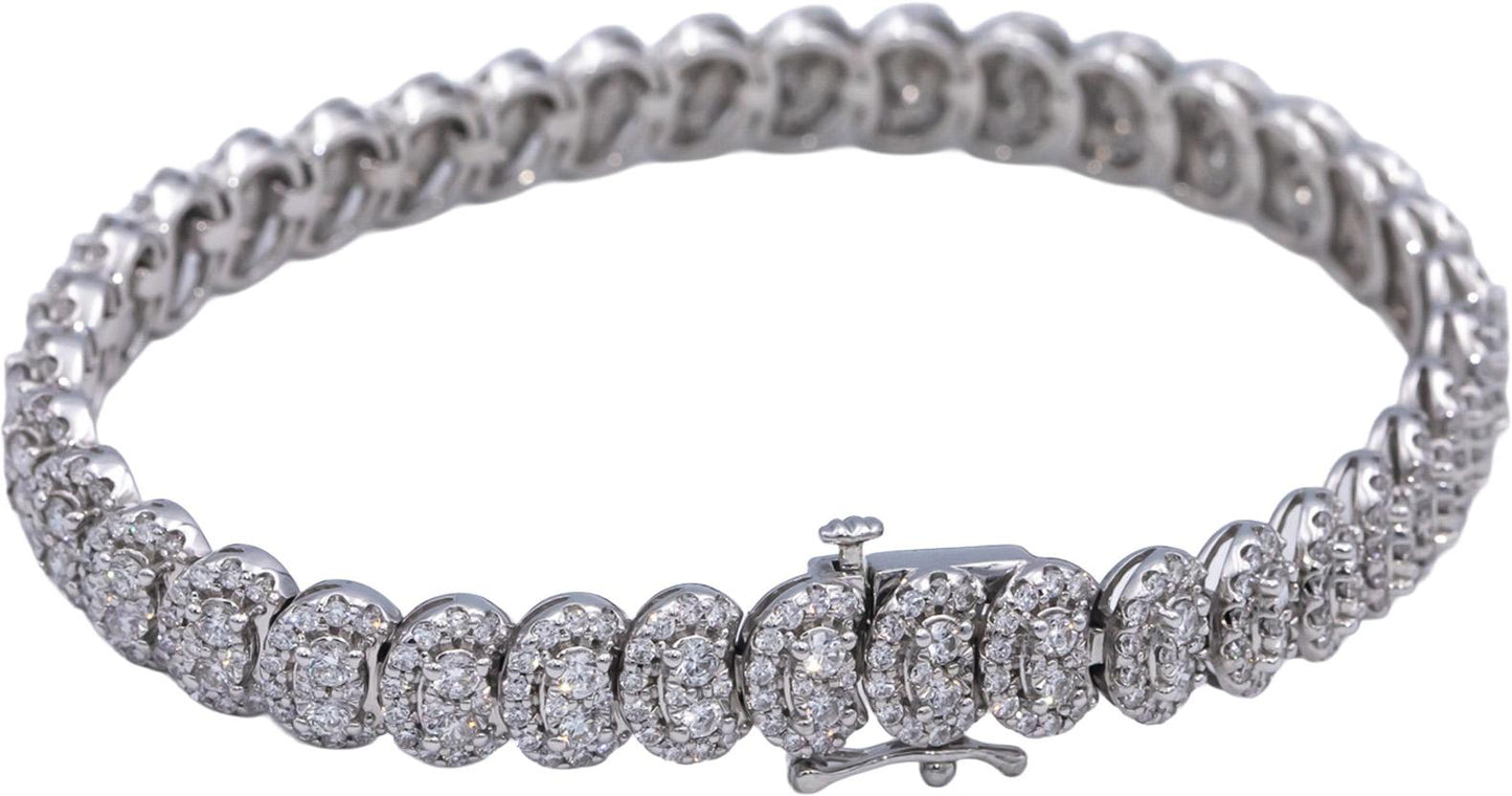 14k White Gold Lab-Grown VS Round Diamond Fancy Pave Cluster Bracelet 5.0CT