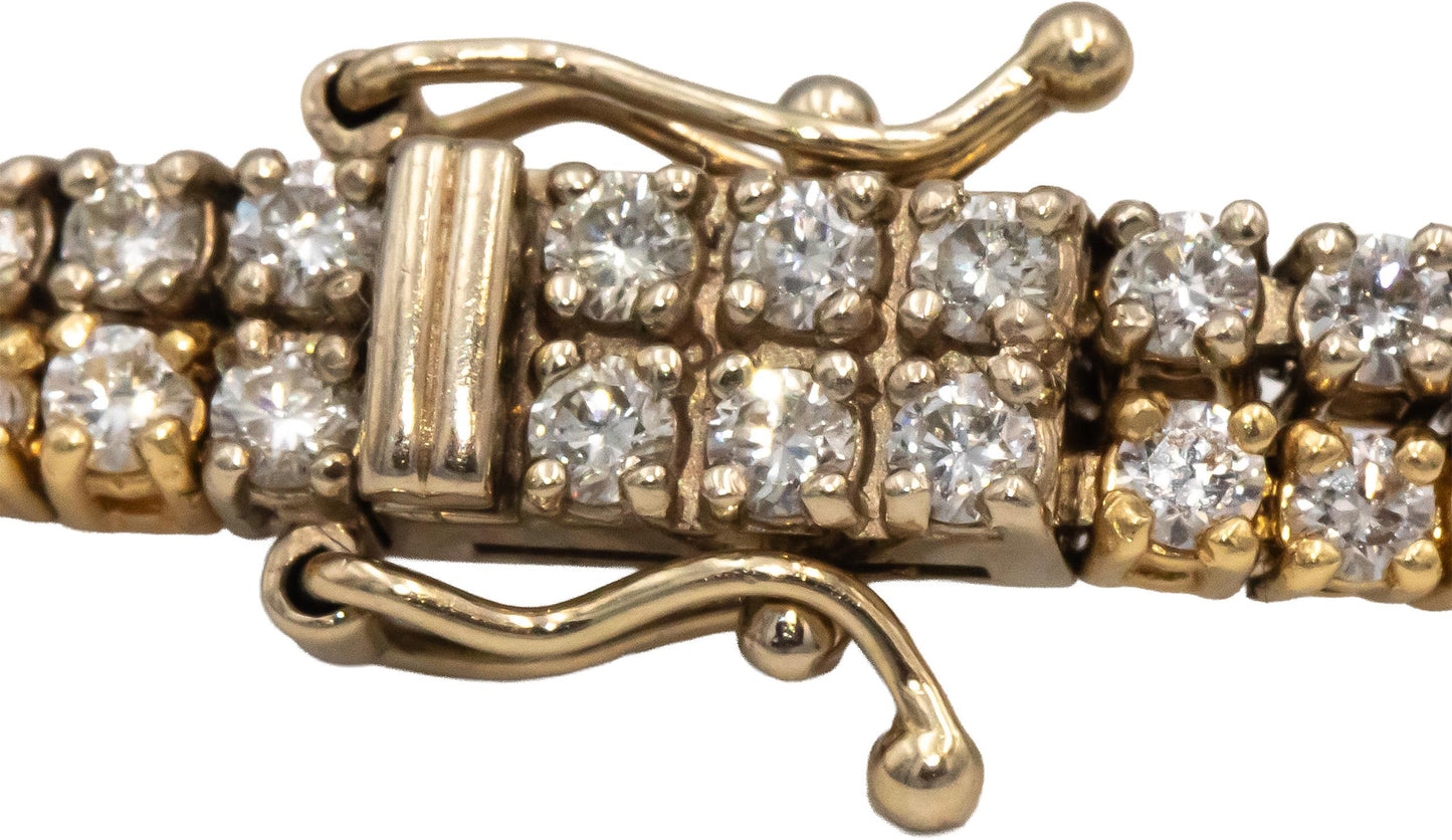14k Yellow & White Gold VS Round Diamond Double Row Tennis Bracelet 4.65CT