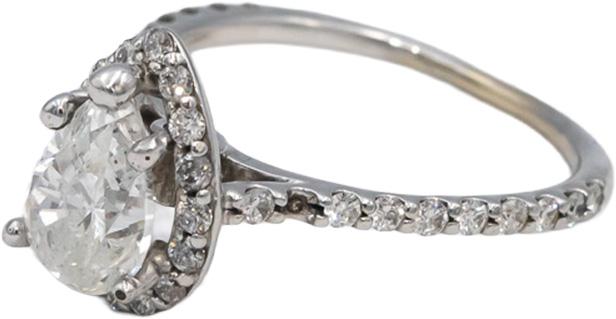 14k White Gold Pear & Round Diamond Engagement Ring 1.17CT w/ 1.02CT Center